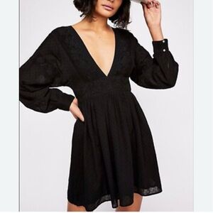 Free People Sugar pie boho mini dress Elegant Black V-Neck Dress